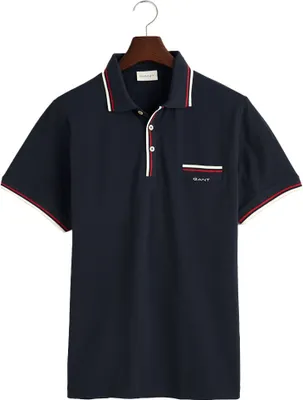 Image de Gant 2-col Tipping Pique polo manches courtes bleu S homme bleu S