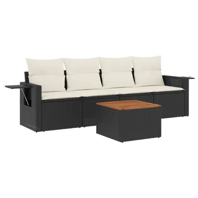 Produktbild von vidaXL 5-tlg. Garten-Sofagarnitur mit Kissen Schwarz Poly Rattan