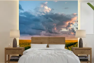 Produktbild von MuchoWow® Fototapete für Wohnzimmer oder Schlafzimmer Wandtapete Vinyl Motivtapete Blumen - Gelb - Sonnenuntergang - 220x220 cm - Tapeten