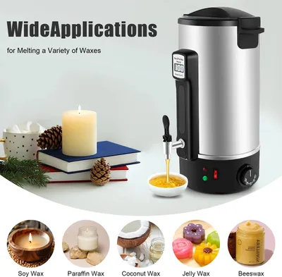 Image de Fondeur de cire pour bougies - Fondeur électrique ML-15K - Capacité 10,8 L - Puissance 1100 W - Température 30–110 °C - Acier inoxydable - Robinet de vidange