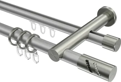 Produktbild von Interdeco Rundrohr-Innenlaufstange / Gardinenstange (Kombination) Silbergrau / Edelstahl-Optik, Typ Platon Zoena (Glitzerzylinder), 20 mm Ø 2-läufig, 540 cm