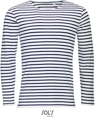 Produktbild von SOLs 01402 | Herren Longsleeve Striped T-Shirt Marine gestreift - Farbe: White/Navy - Größe: XL
