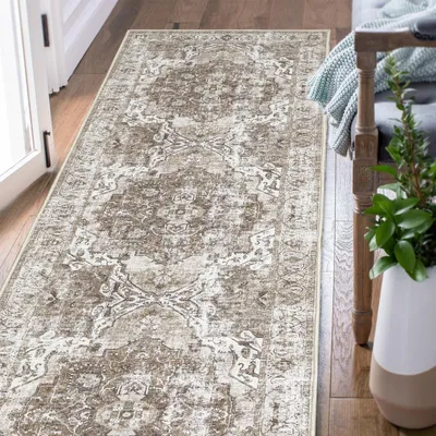 Obrázok produktu pre Omgoods – Vintage koberec s kvetinovým vzorom, 90 x 150 cm, vhodný do obývačky a kancelárie