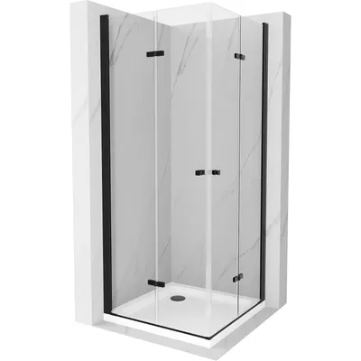 Image de Mexen Lima Duo Cabine de douche pliante 100 x 100 cm, Transparent, Noir + receveur de douche Flat - 856-100-100-70-02-4010B