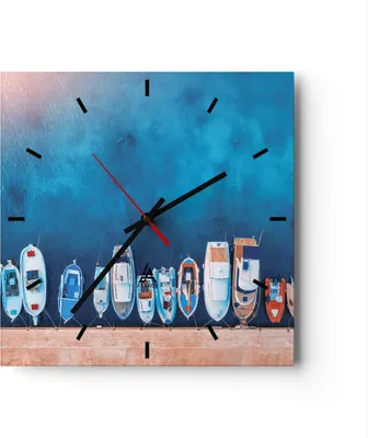 Produktbild von Wanduhr - Quadrat - Glasuhr - Hafen Hafen Łódź - 30x30cm - Schleichendes Uhrwerk - Lautlos - zum Aufhängen bereit - Dekoration Modern - Wanddekoration aus Glas - C3AC30x30-5081