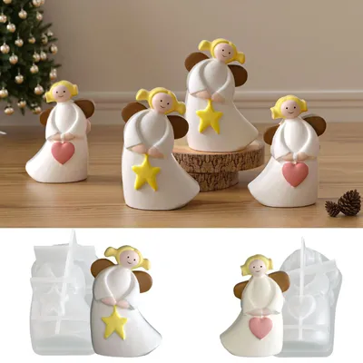 Produktbild von Silikonformen zum Gießen von Weihnachtsengeln, 2 3D-Silikonformen für Weihnachtsengel, Gipsform zum Gießen von Herzen, Silikonformen für den Valentinstag