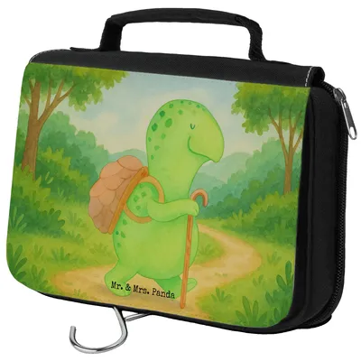 Produktbild von Mr. & Mrs. Panda Kulturtasche Schildkröte Wanderer Design - Weiß - Geschenk, Waschbeutel, Rucksack, Kulturbeutel, Make-Up Tasche, kosmetiktäschchen, badtasche, Entpannt