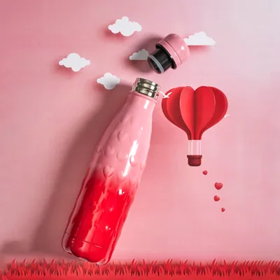 Image de Bouteille de Transport - THE CONCEPT FACTORY - Isotherme - Embossée - Rouge et Rose