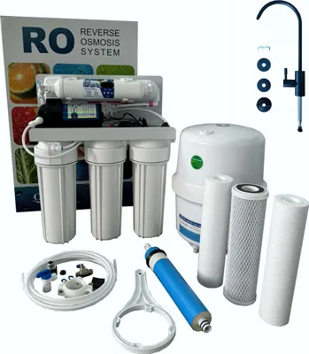 Produktbild von 5-Stufen Umkehrosmose Anlage mit Pumpe, Wasserfilter mit einzigen schwarzem Hahn