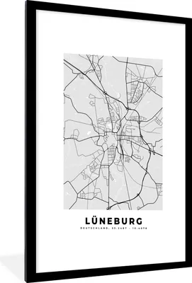 Produktbild von MuchoWow® Gerahmtes Poster Deutschland - Stadtplan - Karte - Lüneburg 60x90 cm - Poster mit Schwarzem Bilderrahmen Wandposter Rahmen Foto Bilder - Dekoration - Wandposter Wohnzimmer - Hochwertig