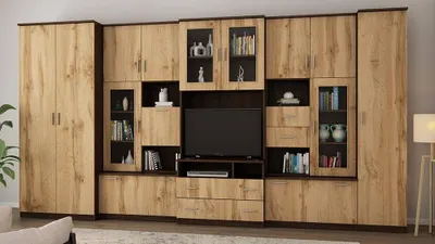 Produktbild von Meblast | Lena Wohnwand; Dunkles Sonoma / Wotan Eiche - Premium Beschläge | Möbel, Eleganz, Premium TV-Möbel, Große Anbauwand, Schrankwand, Wohnzimmer-Set, Sonoma Eiche