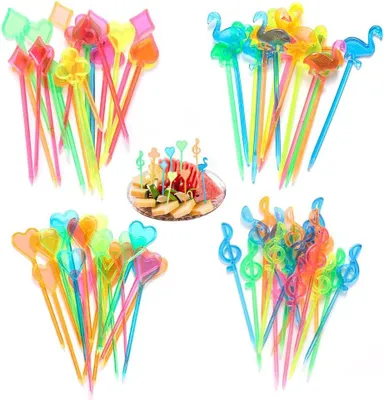 Image de Brochettes de fruits - Brochettes en plastique pour le fromage - Brochettes pour les amuse-gueules et les plats à partager - Brochettes réutilisables pour les fêtes - Brochettes colorées pour les cocktails