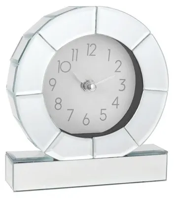 Tafelklocke aus Glas, Spiegeloptik, 15 cm Zifferblatt, 15x4x16,5 cm