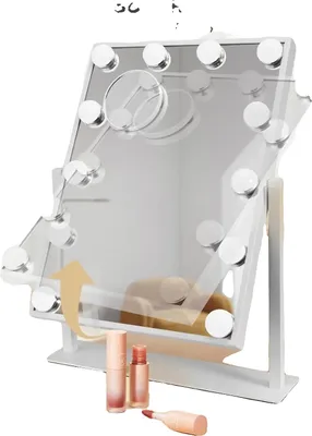Immagine prodotto di Specchio per il trucco, 12 lampade LED, rotazione a 360°, BIANCO