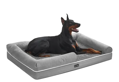 Produktbild von FEANDREA Hundebett, abnehmbarer und waschbarer Bezug, erhöhte Rändern, rutschfest, orthopädisch, 120 x 85 x 18 cm, für Zuhause, grau