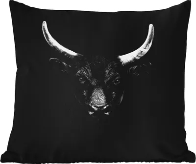 Produktbild von MuchoWow® Outdoor Kissen - Tiere - Stier - Schwarz - Weiß - Porträt - 60x60 cm - Wetterfest - Lounge Kissen - Dekoration - Schlaf Kissen