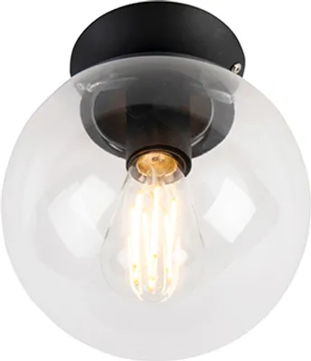 Produktbild von QAZQA - Art Deco Art-Deco-Deckenleuchte I Deckenlampe I Lampe I Leuchte Schwarz mit Klarglas - Pallon I Wohnzimmer I Schlafzimmer - Kugel I Kugelförmig - LED geeignet E27