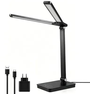 Zdjęcie produktu dla Lampa biurkowa LED z regulowaną wysokością, podwójną głowicą, 5 trybami kolorów i 10 poziomami jasności