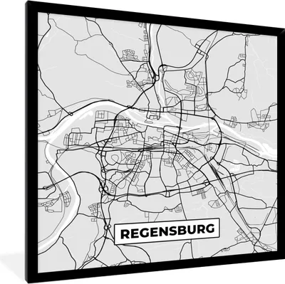 Produktbild von MuchoWow® Gerahmtes Poster Deutschland - Karte - Regensburg - Karte - Stadtplan 40x40 cm - Poster mit Schwarzem Bilderrahmen Wandposter Rahmen Foto Bilder - Mit Rahmen - Wanddekoration Schlafzimmer