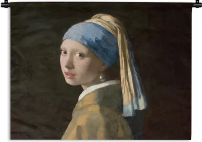 Produktbild von MuchoWow® Wandteppich Wandbehang Mädchen mit Perlenohrring - Gemälde - Alte Meister - Vermeer 60x45 cm Tapisserie Dekoration Wandtuch - Das Schlafzimmer