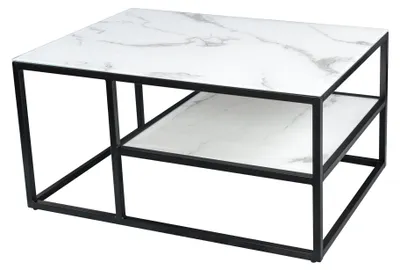 Zdjęcie produktu dla Elegancki stolik kawowy BOUTIQUE 90cm biały kryształ szkło marmur dekor czarna rama