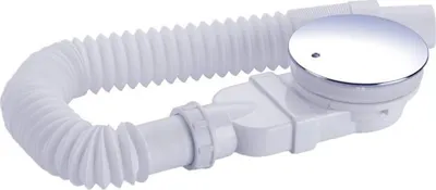 Produktbild von 90-mm-Duschablauf, extra flach, Ablaufloch für Duschwanne, Siphon mit Geruchsbindung, Haarsieb, flexibler Schlauch, Chromabdeckung, weiß, einteilig, Dolaso
