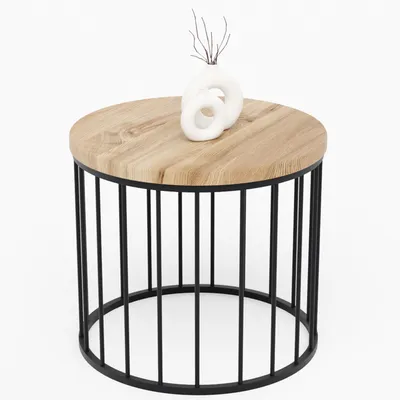 Immagine prodotto di LAMO Manufaktur Tavolino da salotto rotondo in legno e metallo 50 x 42 cm - Tavolino da caffè, tavolo soggiorno, tavolinetto da salotto - Tavolo rotondo, design moderno - Colore: noce, gambe: nero