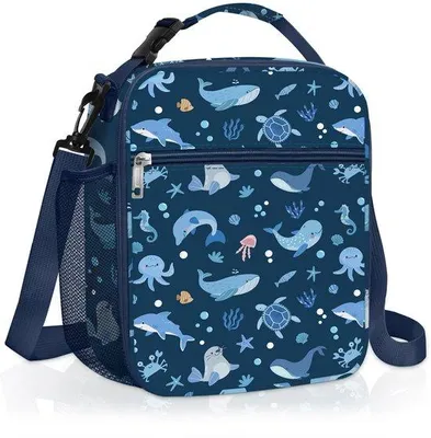 Immagine prodotto di Contenitore per il pranzo blu impermeabile per bambini, borsa termica con portabottiglia