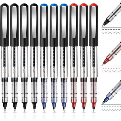 Obrázek produktu pro Sada psacích per s gelovým inkoustem, 10 kusů, šířka hrotu 0,5 mm, rychleschnoucí, 3 barvy (černá, červená, modrá)