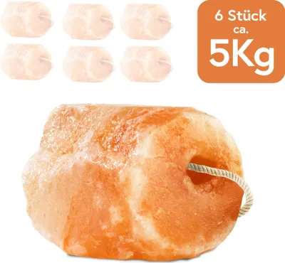 Produktbild von Hochwertiger Salzleckstein “Bergkristall” 6 x Leckstein mit Kordel, insgesamt ca. 5 kg, für Kleintiere, Pferde, Schafe, Rinder, Wild, Viehsalz - Mineralleckstein - Premium Leckstein