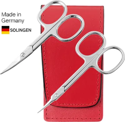 Produktbild von Solingen Nagelscheren Set mit Turmspitz-Schere & Echtleder Etui Germany Rot