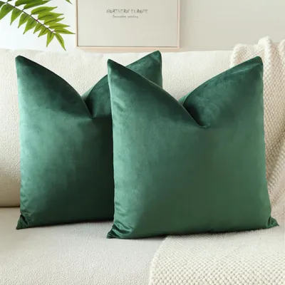 Immagine prodotto di Set di 2 federe per cuscini in velluto, 45x45 cm, verde scuro