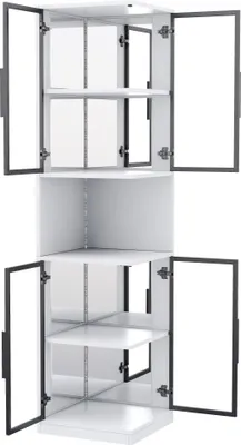 Produktbild von Merax Glasvitrine mit LED-Leuchten, Mehrfarbige Beleuchtung, Doppeltüren, Spiegelrückwand, Vitrinenschrank für Wohnzimmer, Schlafzimmer, Weiß