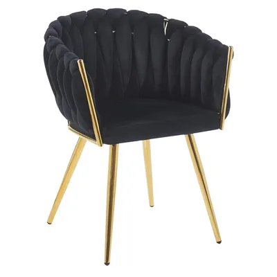 Produktbild von Esszimmerstuhl mit Samtbezug KING Küchenstuhl Knotendesign Wohnzimmerstuhl Schwarz Gold