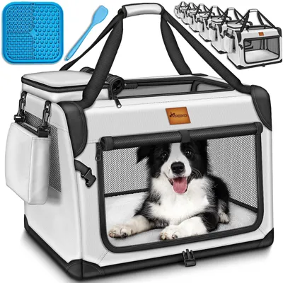 Productafbeelding van Hondentransportbox hondentas hondenbox - XXL - 92 x 63 x 63 cm - Grijs - Opvouwbaar voor auto en vliegreis