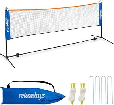 Obrázok produktu pre Sieť na bedminton Relaxdays, výškovo nastaviteľná do 225 cm, tenisová sieť so stojanom, s taškou na prenášanie, herná sieť, čierna/modrá