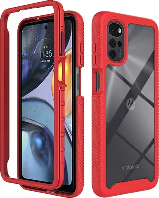 Produktbild von Moto G22 Hülle, Hybrid Transparente Rückseite Robust TPU Bumper Rutschfest Stoßfest Ganzkörper Schutzhülle für Motorola Moto G22 Rot