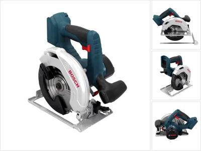 A Bosch Professional Akku-Kreissäge GKS 18V-57, Solo Version, im Karton - 06016A2200 is shown in a studio setting with a white background. The image is a collage of four views of the product.
