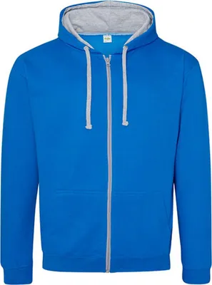 Produktbild von Just Hoods JH053 | Varsity Zoodie Kapuzenpulli mit Reisverschluss - Farbe: Sapphire Blue/Heather Grey - Größe: XXL