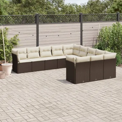 Produktbild von Design 11-tlg. Garten-Sofagarnitur mit Kissen Braun Poly Rattan, Gartenmöbel-Sets 2024 Neu
