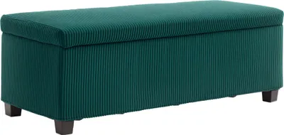 Image de HOMCOM Banc de rangement 84L pouf salon bout de lit coffre de rangement repose-pieds en velours côtelé avec couvercle, pour salon, chambre, entrée, 112 x 42 x 40 cm, vert
