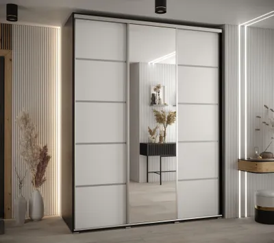 Obrázok produktu pre Šatníková skriňa ASIRI 5 - 190/60 cm, čierna / biela / strieborná