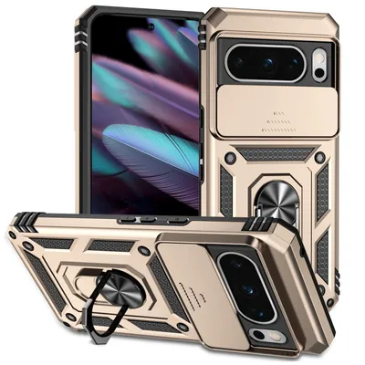 Obrázek produktu pro Pouzdro pro Google Pixel 8 Pro dvouvrstvé pouzdro s posuvným krytem kamery a prstencovým stojánkem Zlato
