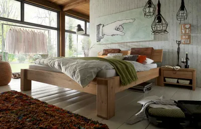 Produktbild von Bett Viborg Sonderl. 180x190 Sonderhöhe 45 Wildeiche Bianco Kopfteil Hängekissen