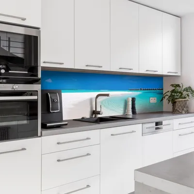 Produktbild von Dedeco Küchenrückwand Motiv: Strand V6, 3mm Acrylglas Plexiglas als Spritzschutz für die Küchenwand Wandschutz Dekowand wasserfest, 3D-Effekt, alle Untergründe, 280 x 60 cm
