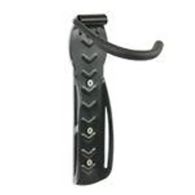 A black bicycle wall hook is shown against a white background.