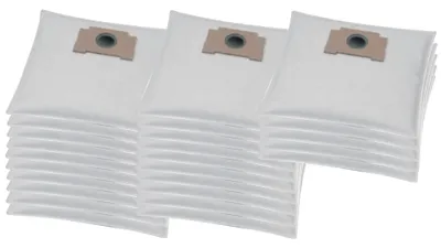 A stack of white vacuum cleaner bags with tan connectors.