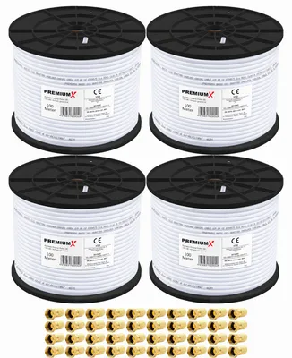Produktbild von PremiumX 4x 100m BASIC Koaxialkabel 135dB 4-fach SAT Koax Kabel 40x F-Stecker