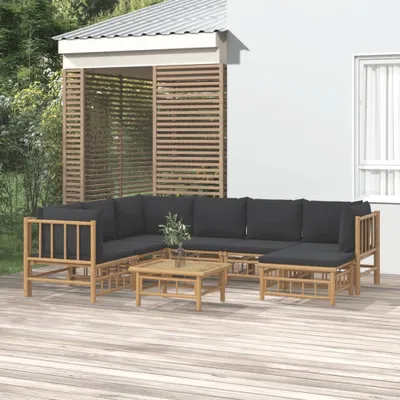 Produktbild von "Rabatt" 8-tlg. Garten-Lounge-Set - Wetterfestes Sitzgruppe - für 7 Personen - mit Dunkelgrauen Kissen Bambus - Lounge-Dining set CC7582