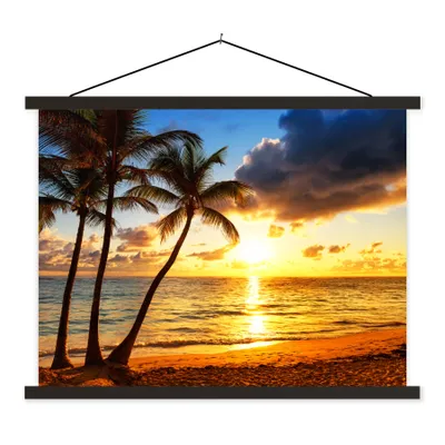 Produktbild von MuchoWow® Textilposter Strand - Horizont - Sonnenuntergang - Palme - Meer 60x45 cm mit schwarzem Rahmen - Poster Schlafzimmer